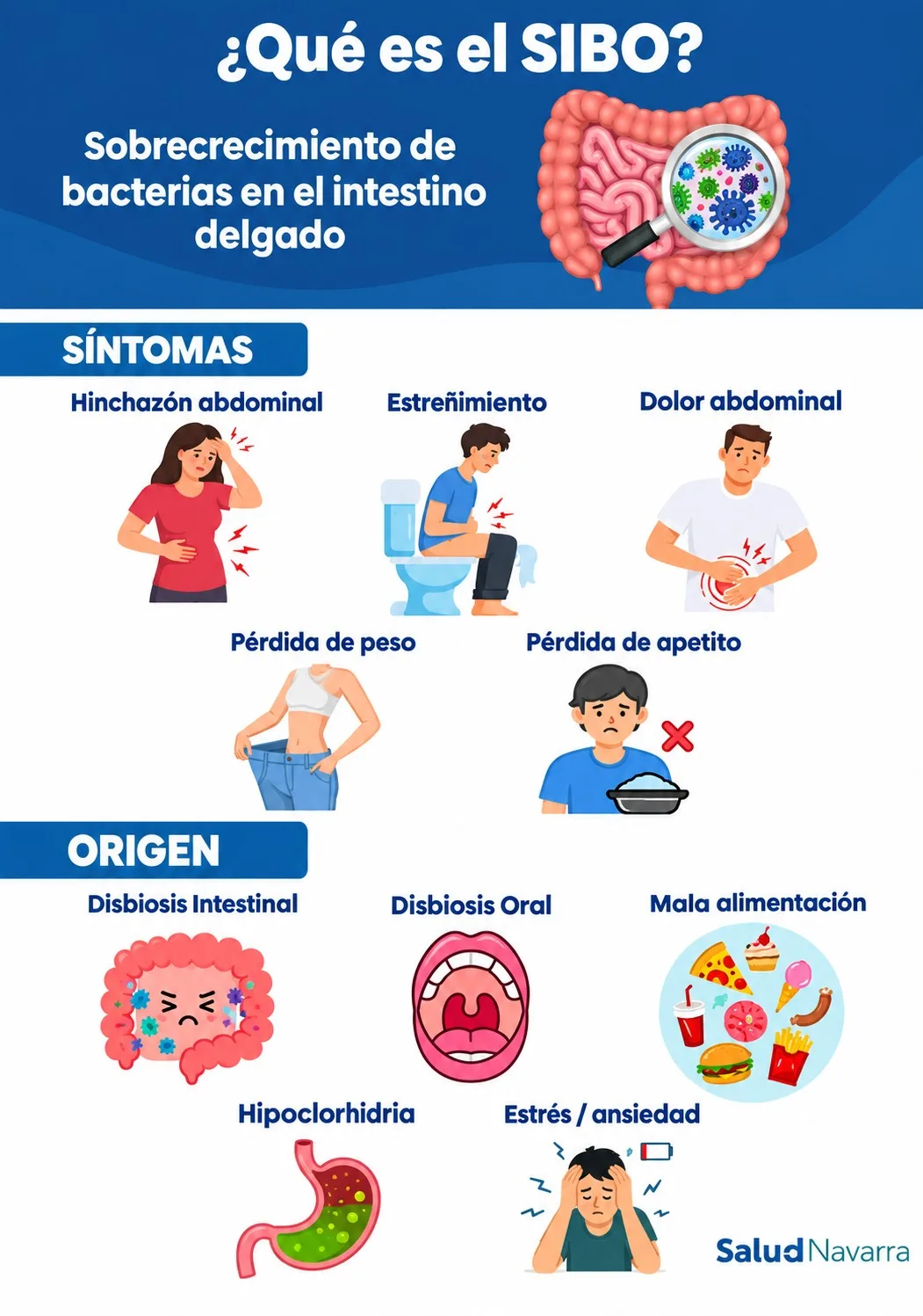Infografía: qué es el SIBO, síntomas y origen